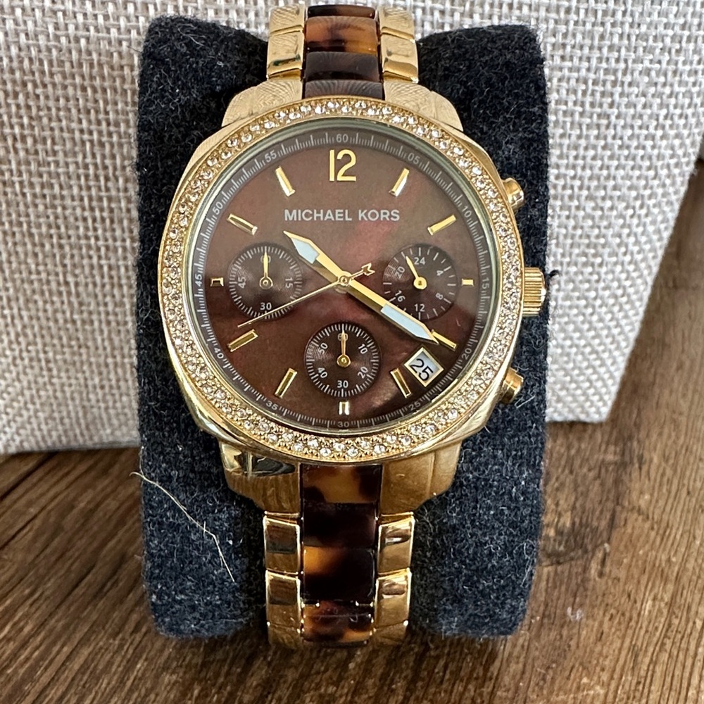 Michael Kors Wolcott Tortoise Acetate Gold Tone Watch